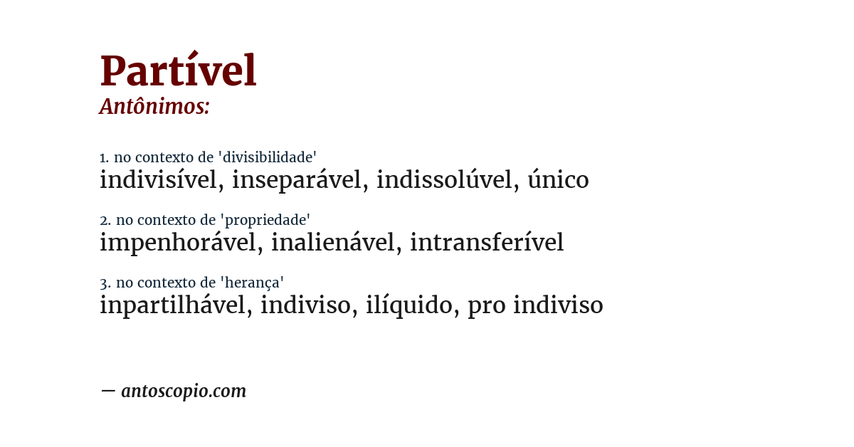 Antônimo de partível