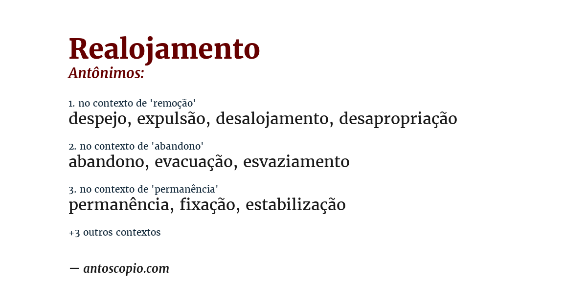 Antônimo de realojamento