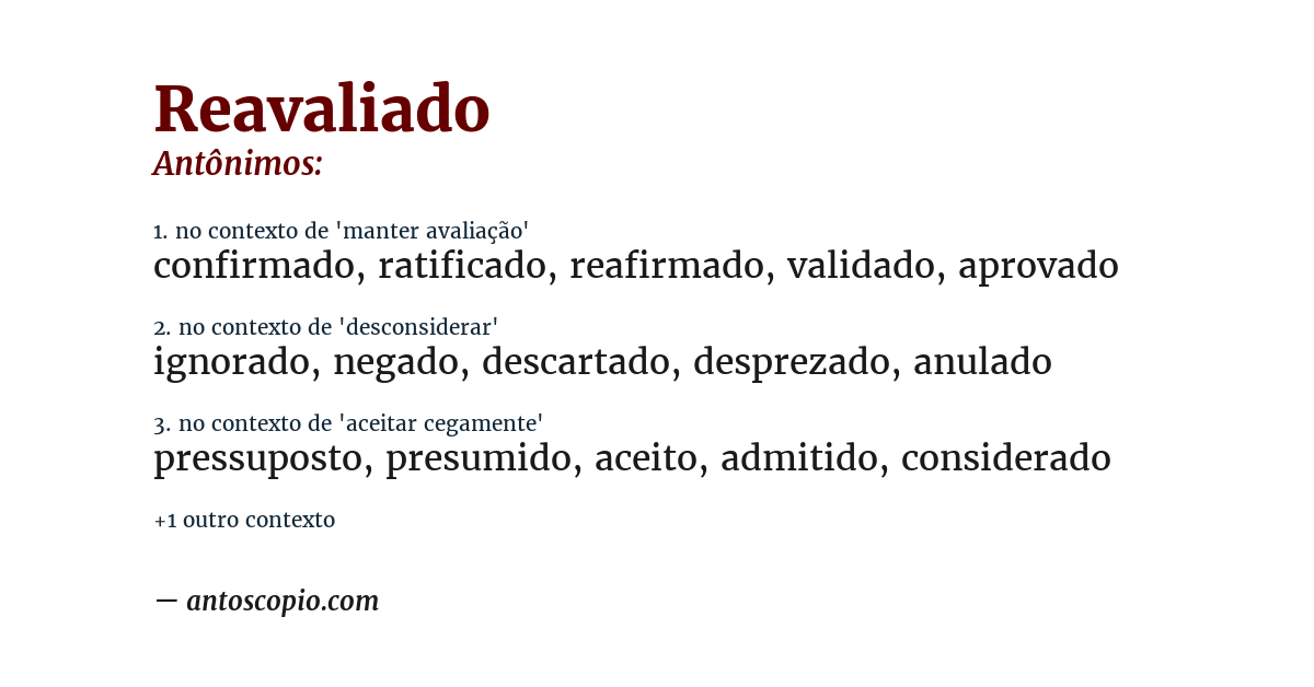 Antônimo de reavaliado