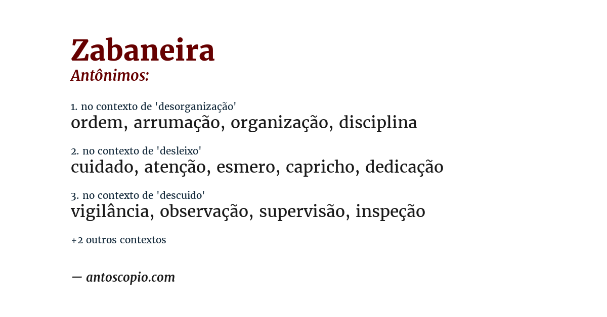 Antônimo de zabaneira