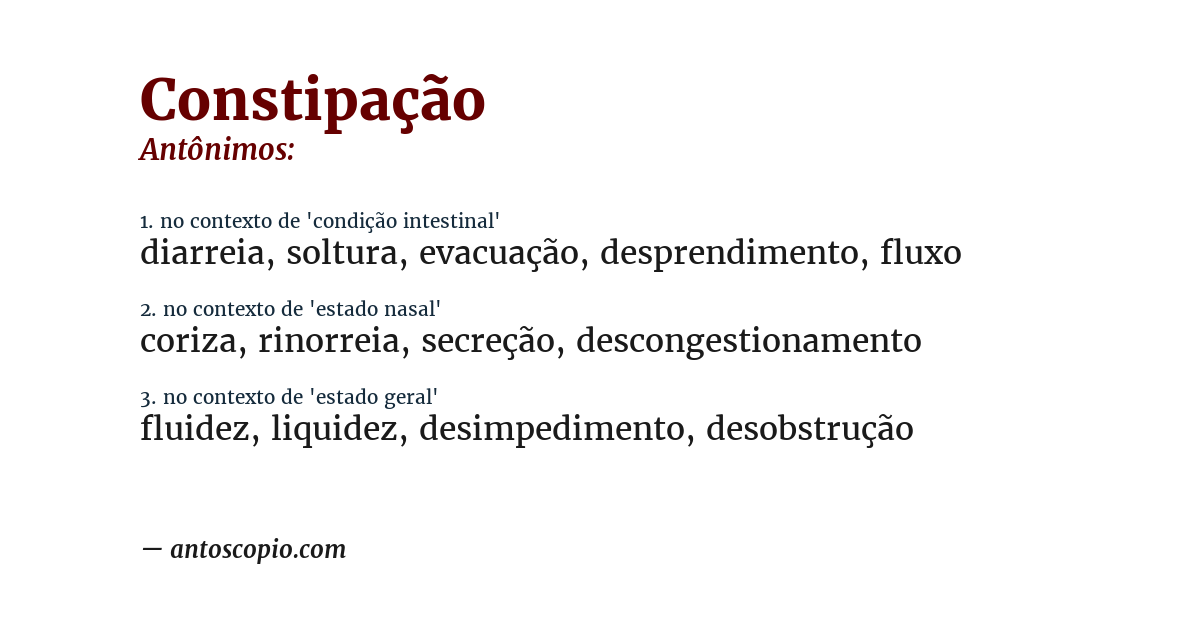 Antônimo de constipação