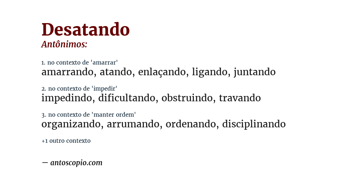 Antônimo de desatando