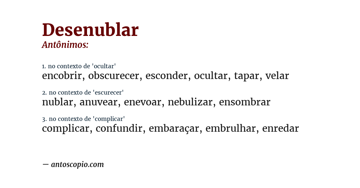 Antônimo de desenublar