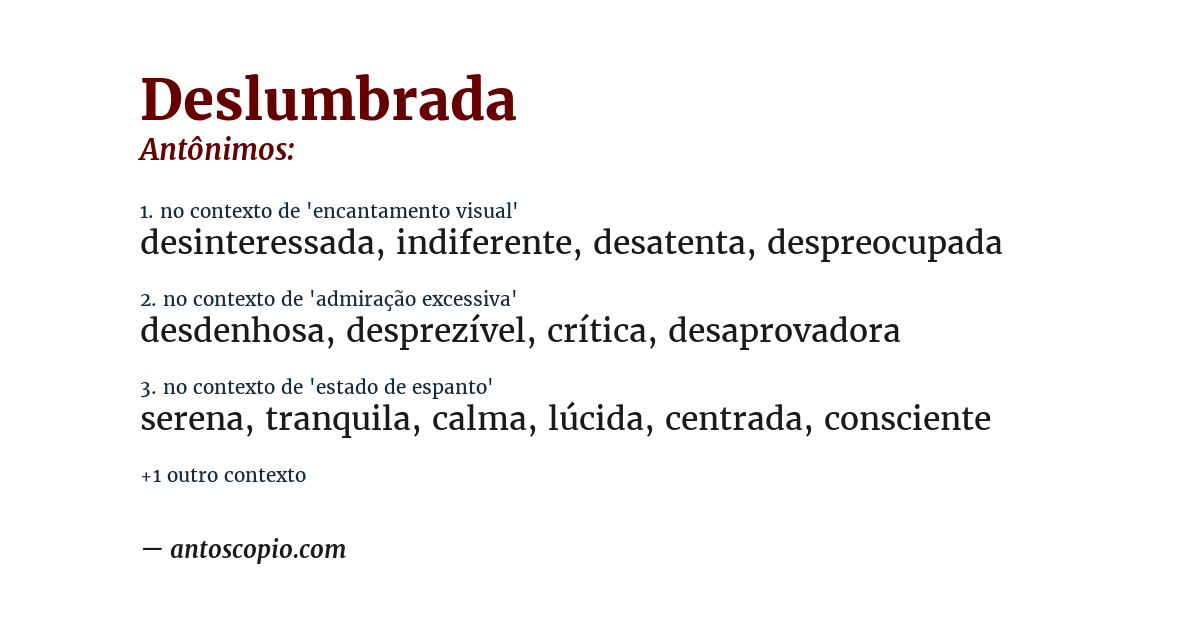 Antônimo de deslumbrada