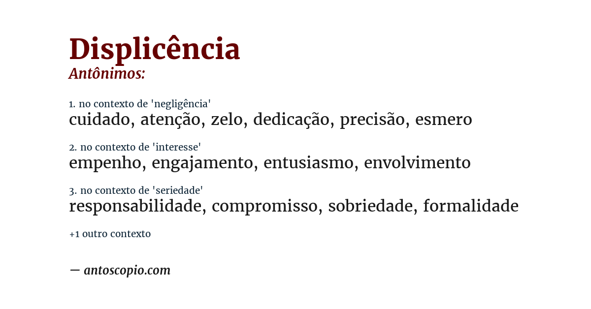 Antônimo de displicência