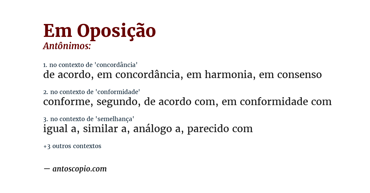 Antônimo de em oposição