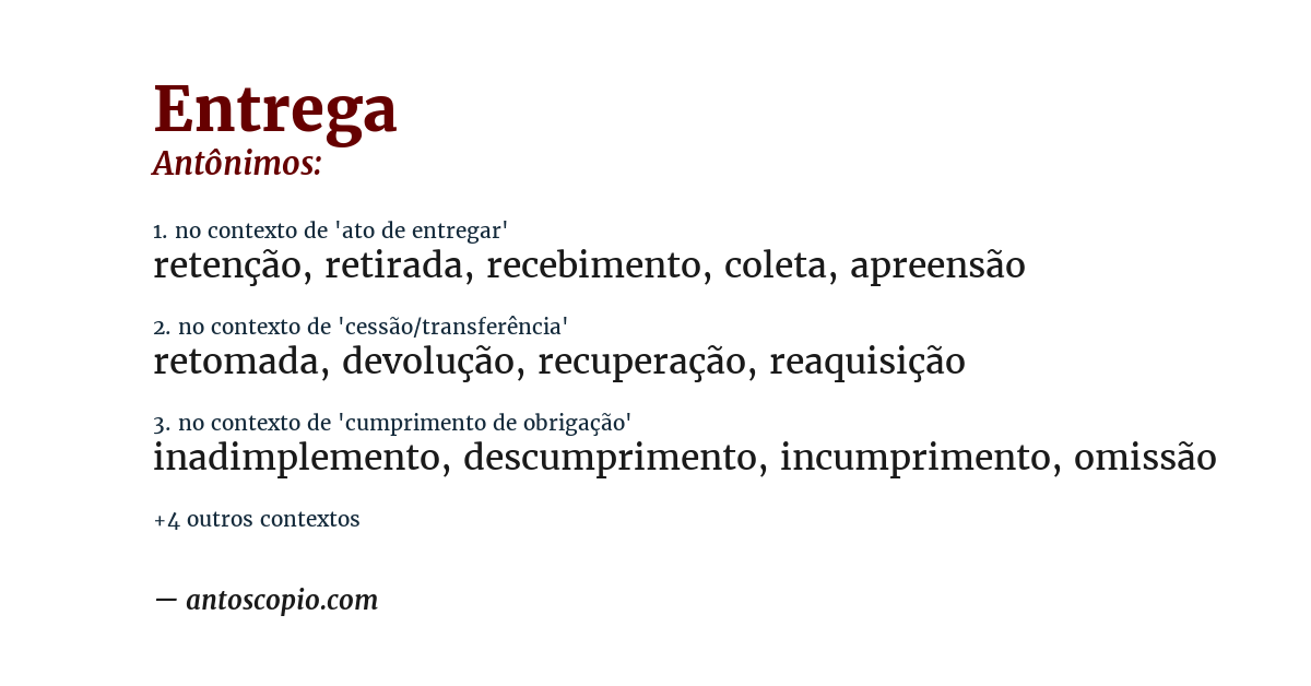 Antônimo de entrega