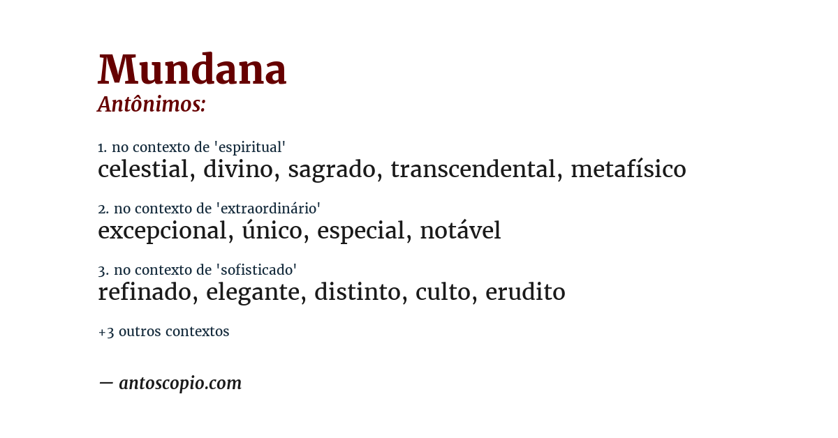 Antônimo de mundana