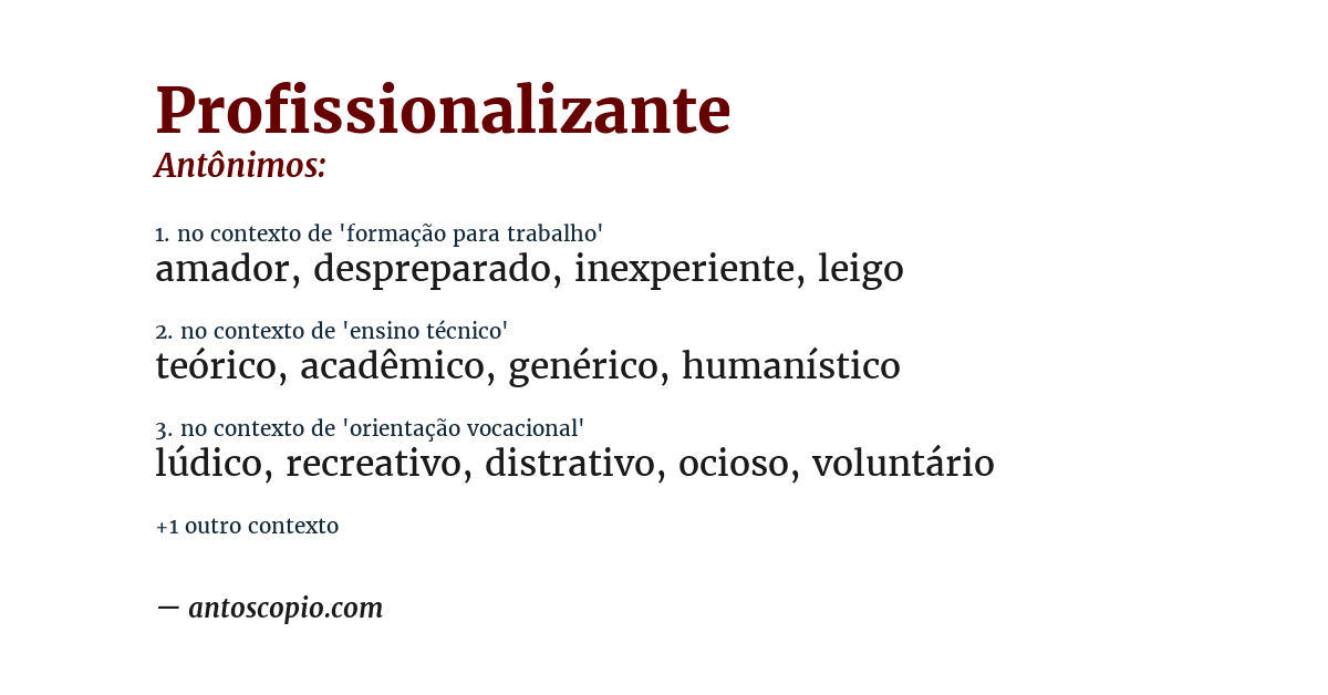 Antônimo de profissionalizante