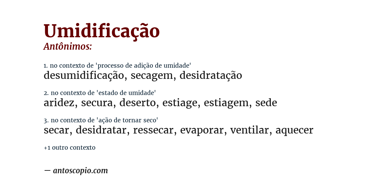 Antônimo de umidificação