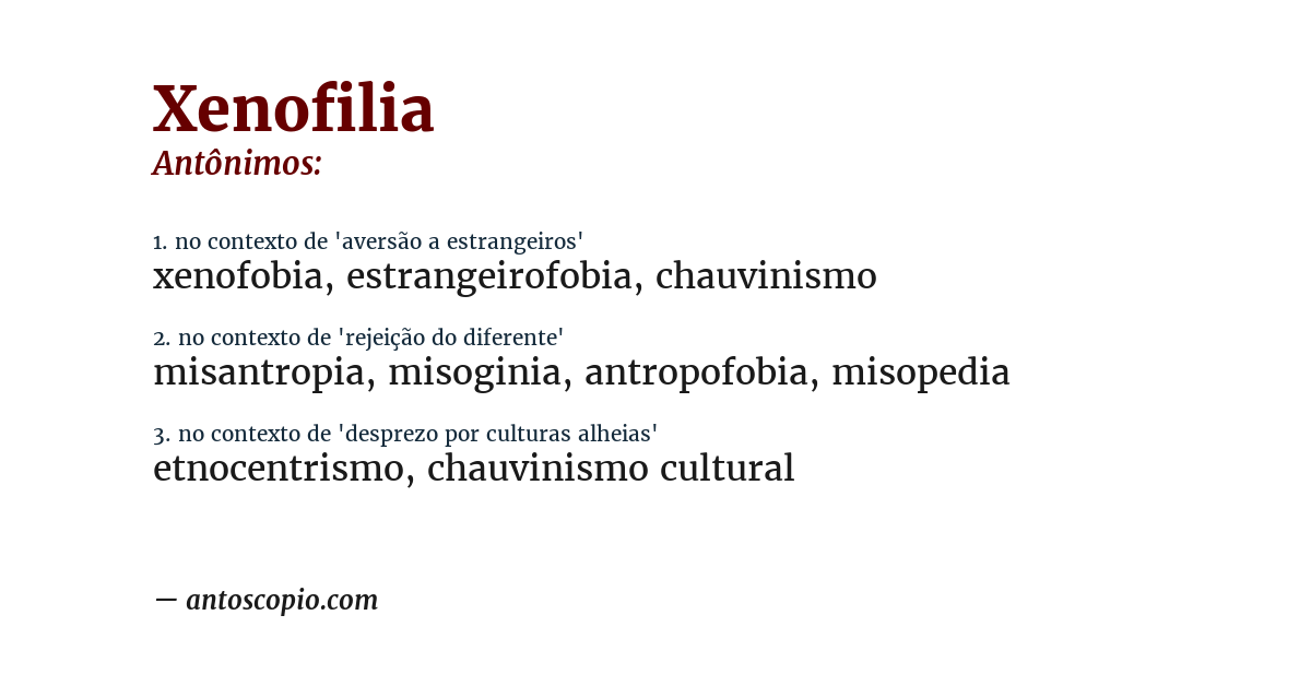 Antônimo de xenofilia