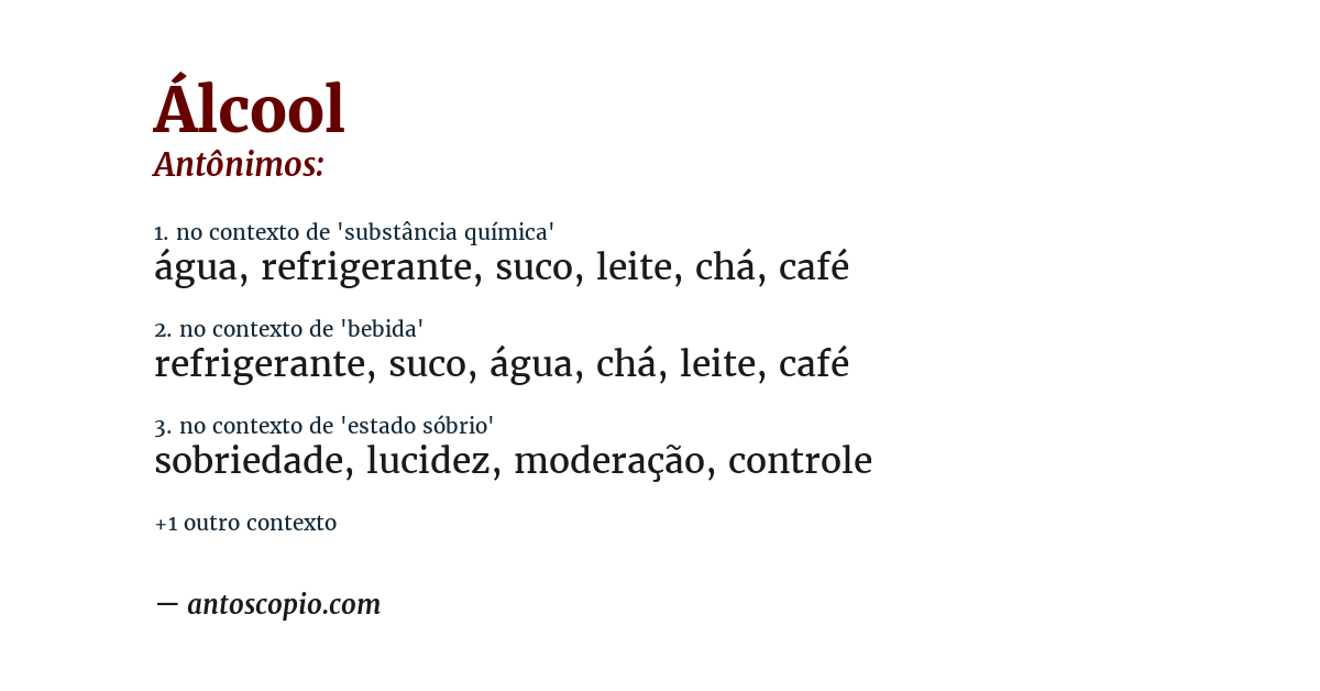 Antônimo de álcool