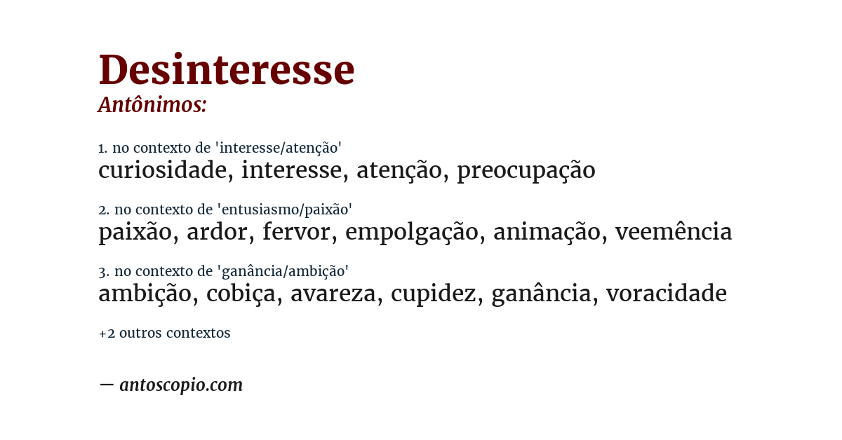 Antônimo de desinteresse