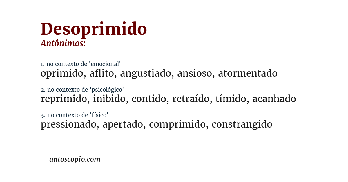 Antônimo de desoprimido