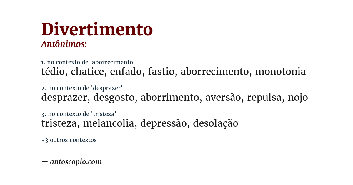 Antônimo de divertimento