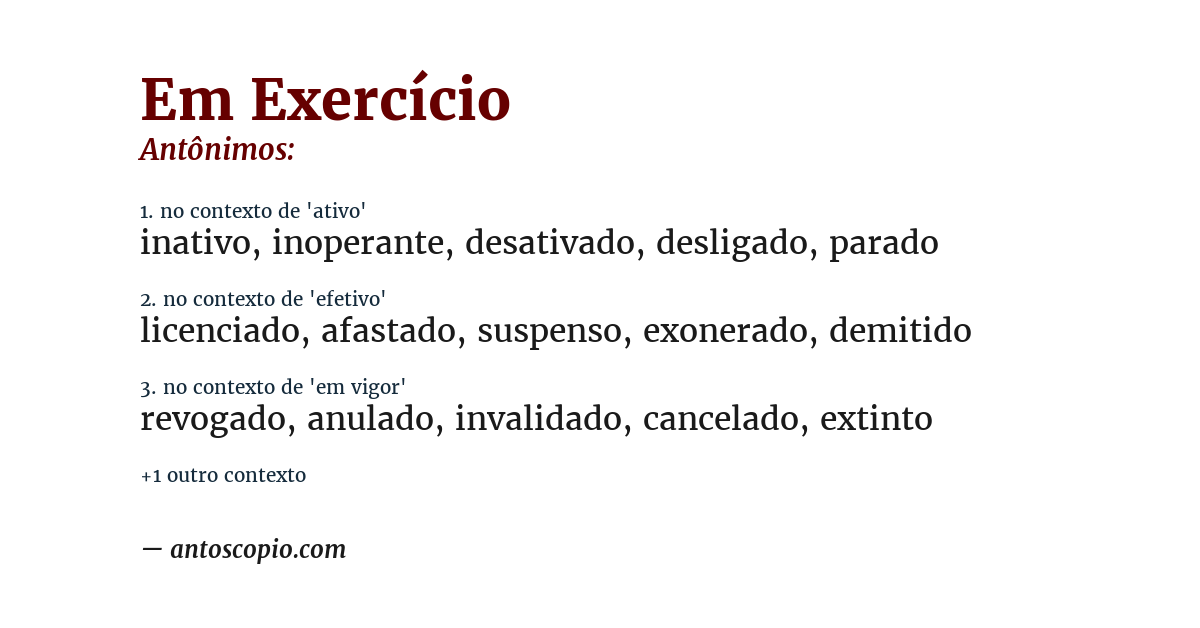 Antônimo de em exercício