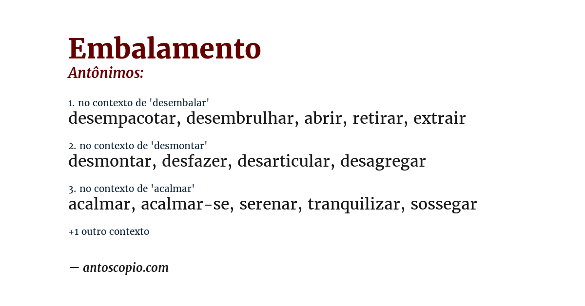 Antônimo de embalamento