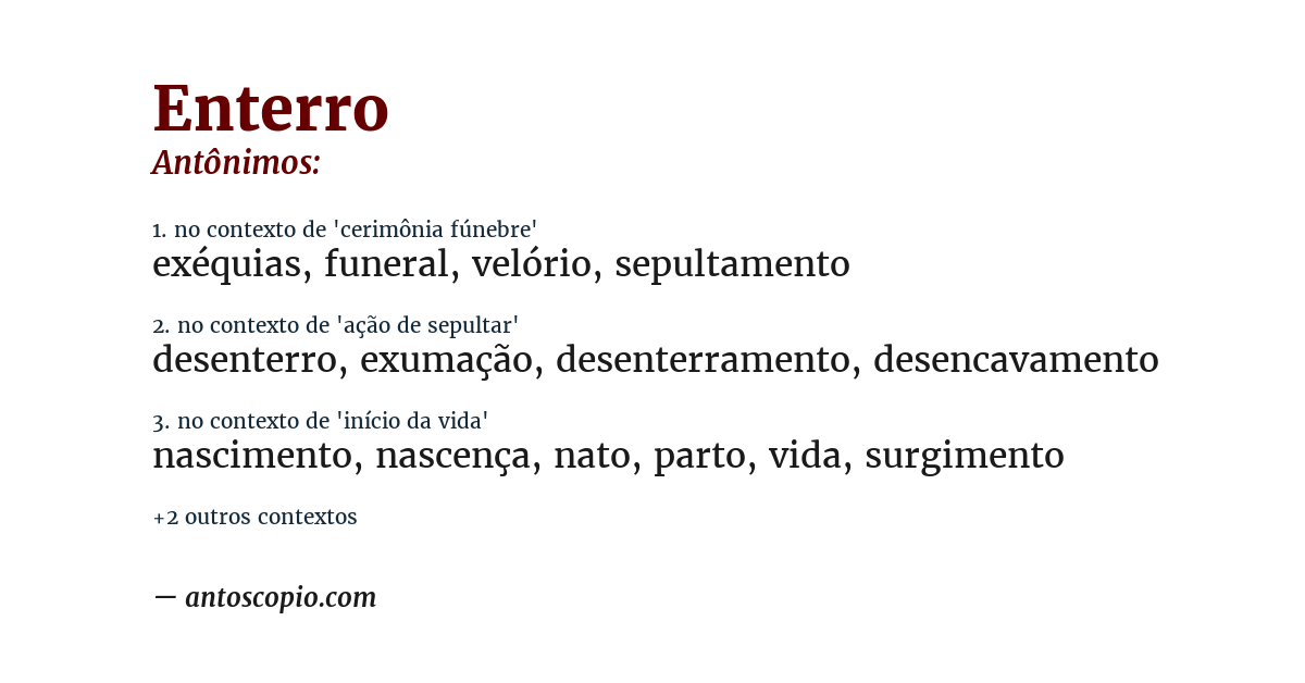 Antônimo de enterro