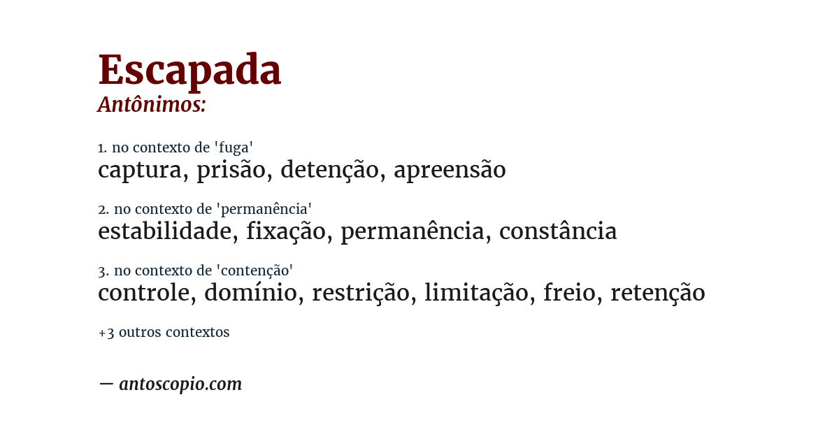 Antônimo de escapada