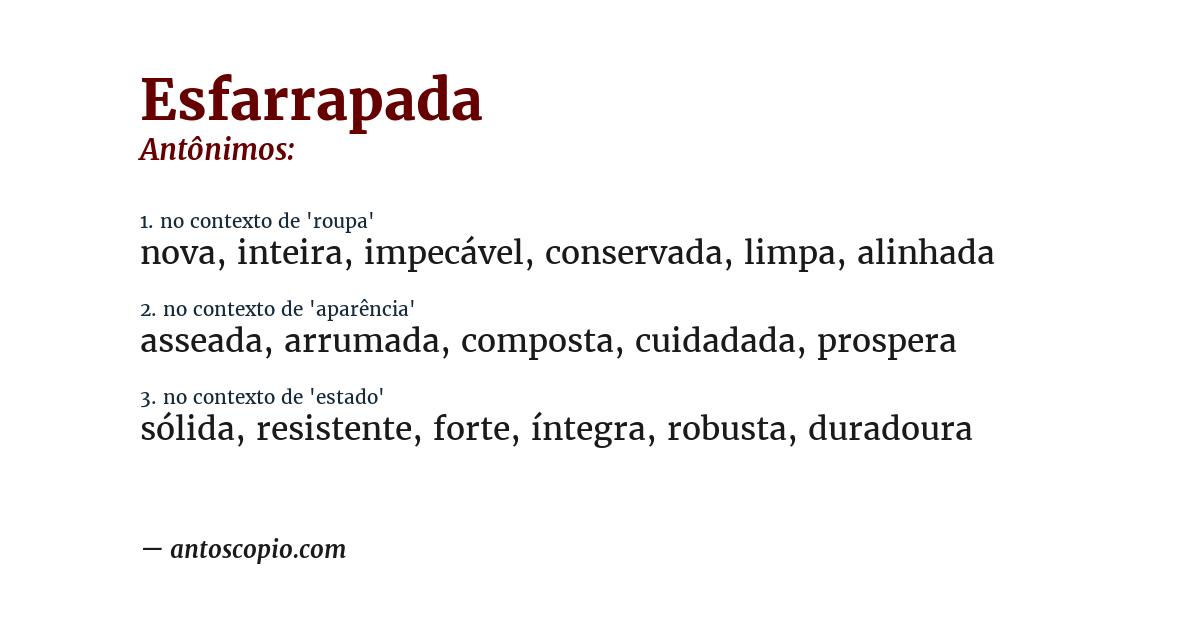 Antônimo de esfarrapada