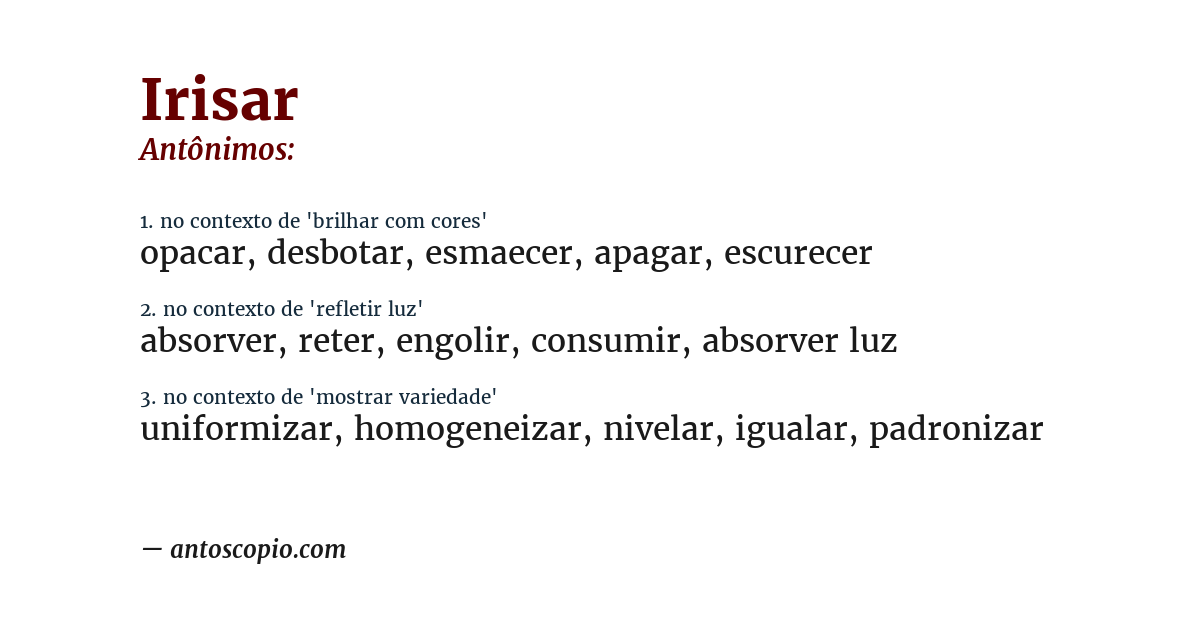 Antônimo de irisar