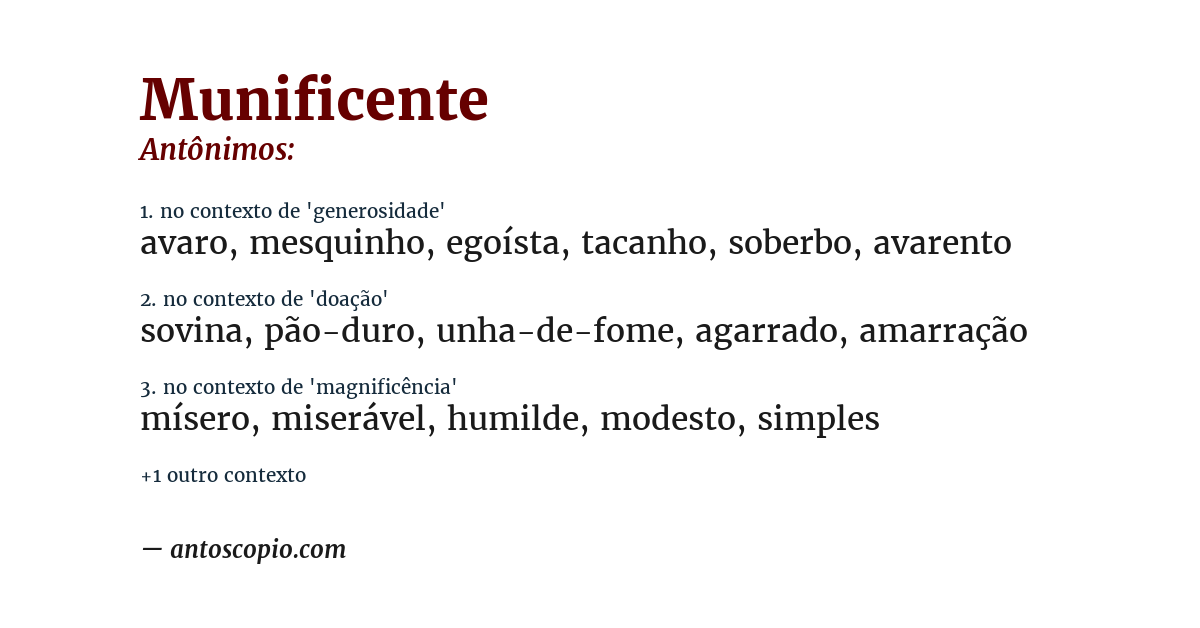 Antônimo de munificente