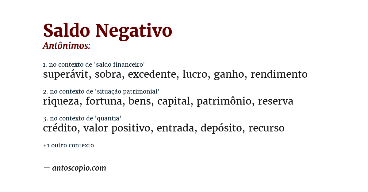 Antônimo de saldo negativo