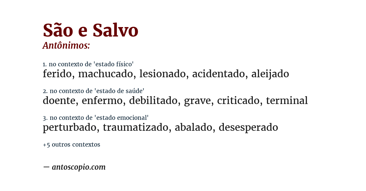 Antônimo de são e salvo