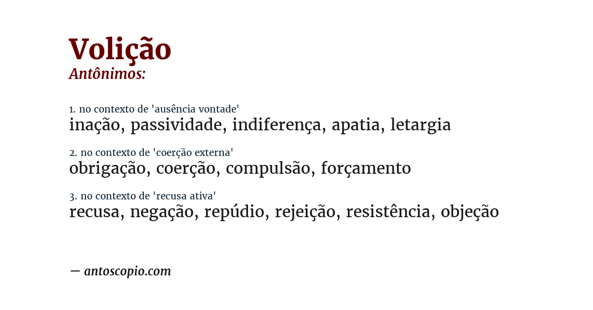 Antônimo de volição