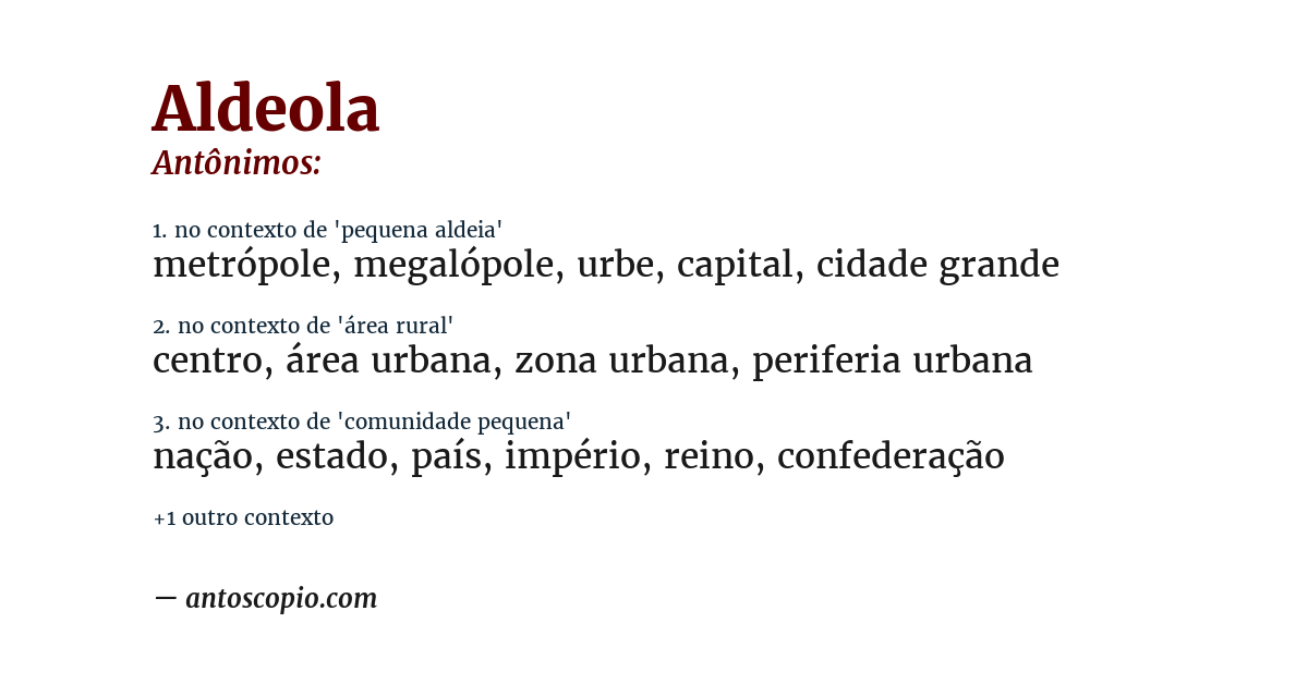 Antônimo de aldeola