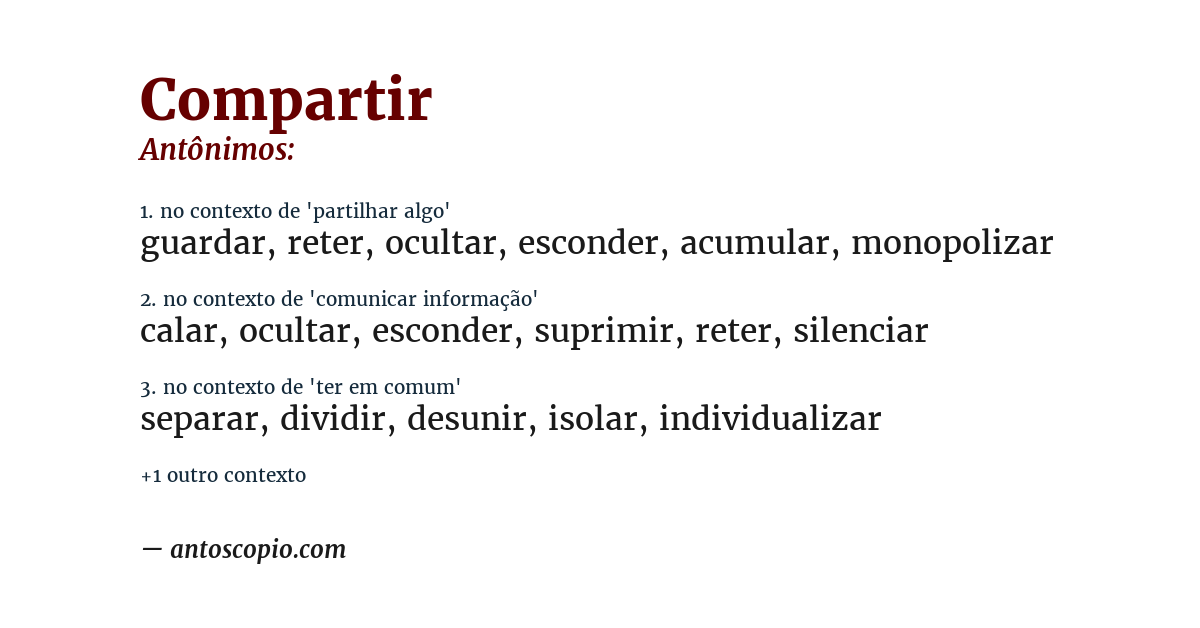 Antônimo de compartir