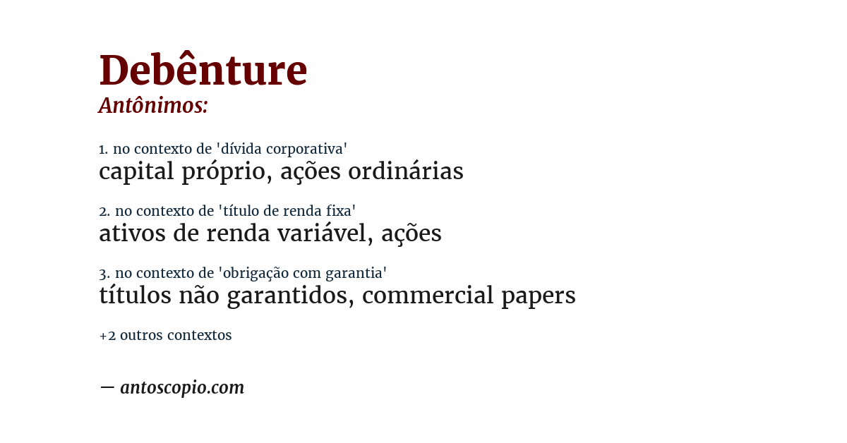 Antônimo de debênture