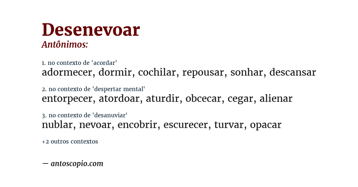 Antônimo de desenevoar