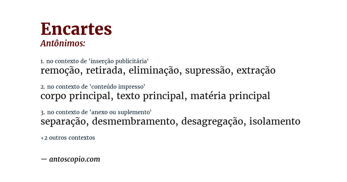 Antônimo de encartes