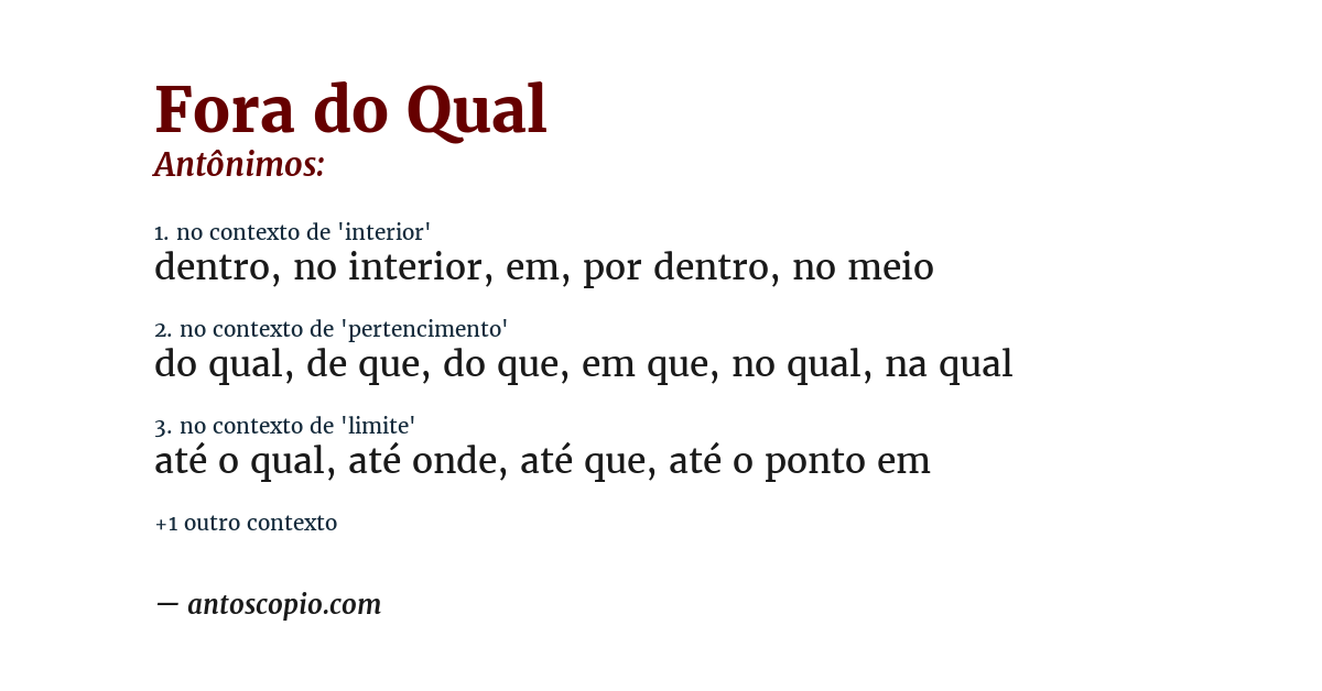 Antônimo de fora do qual