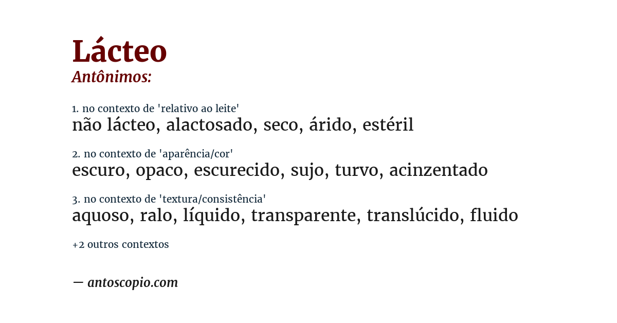 Antônimo de lácteo