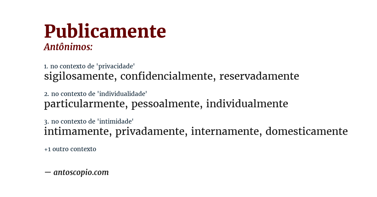 Antônimo de publicamente