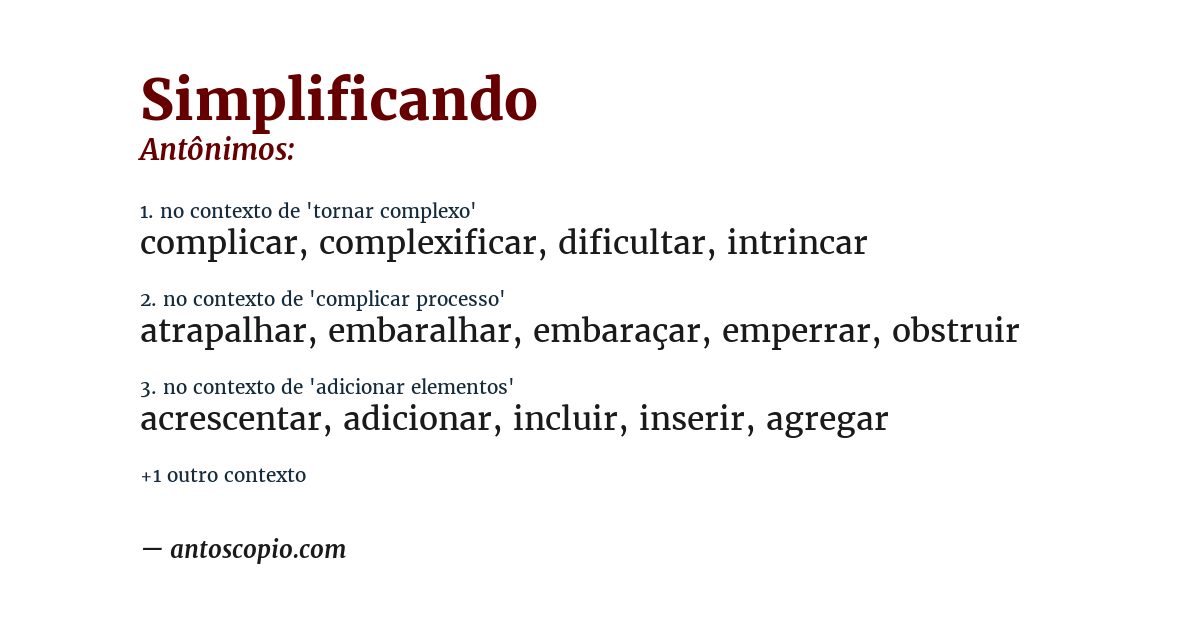 Antônimo de simplificando