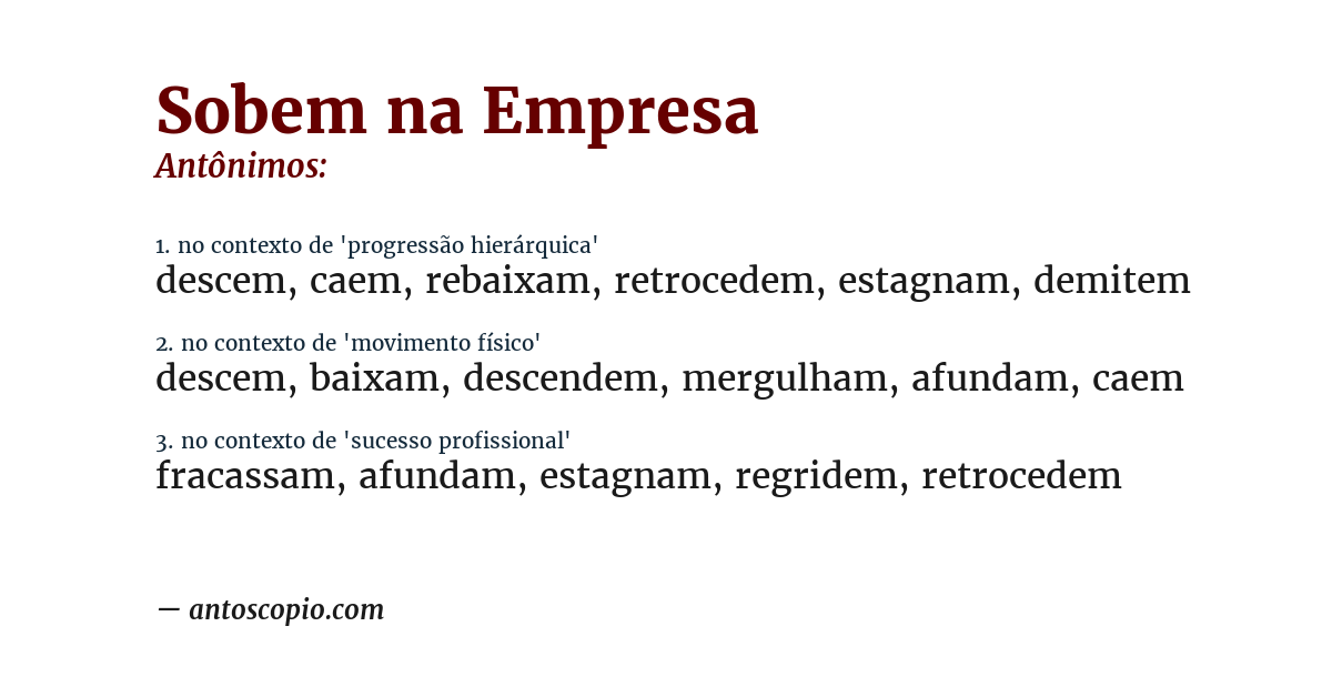 Antônimo de sobem na empresa