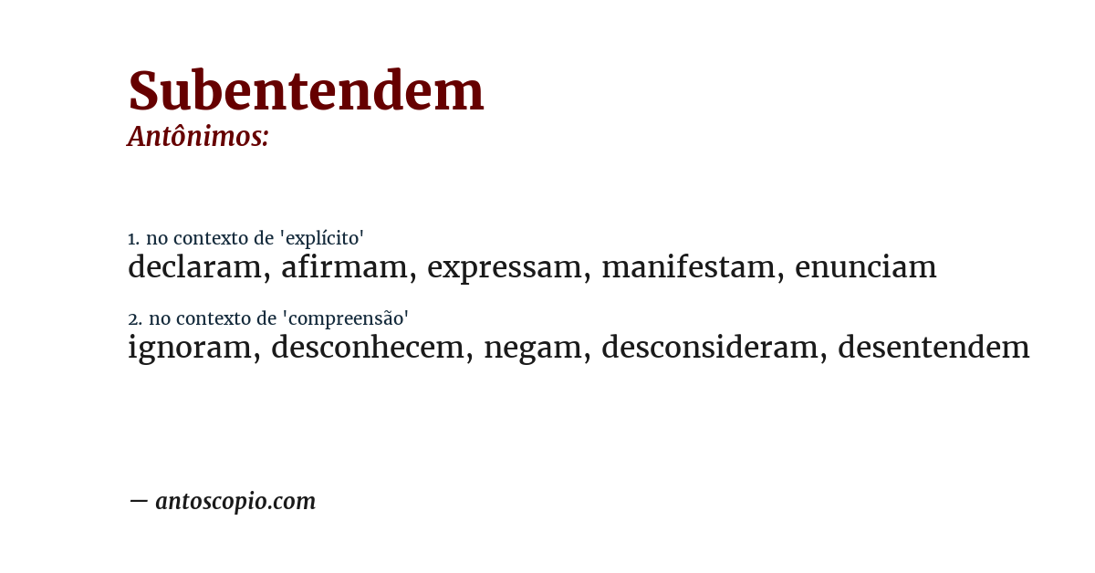 Antônimo de subentendem