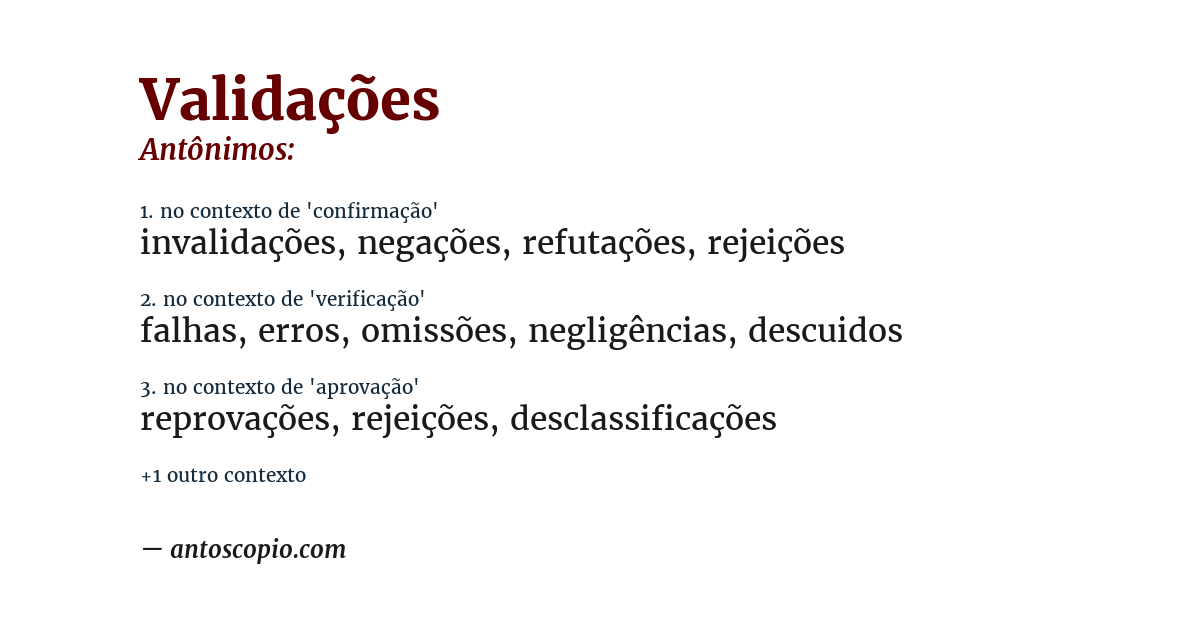 Antônimo de validações