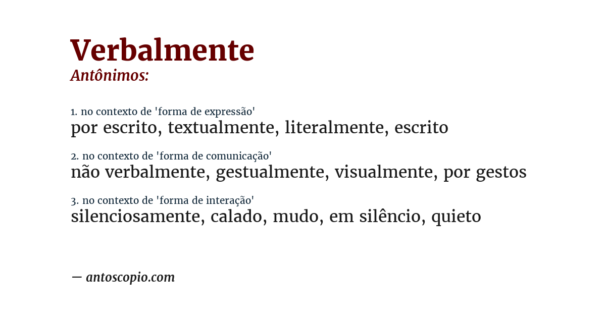 Antônimo de verbalmente