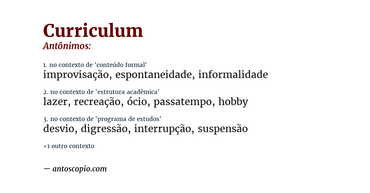 Antônimo de curriculum