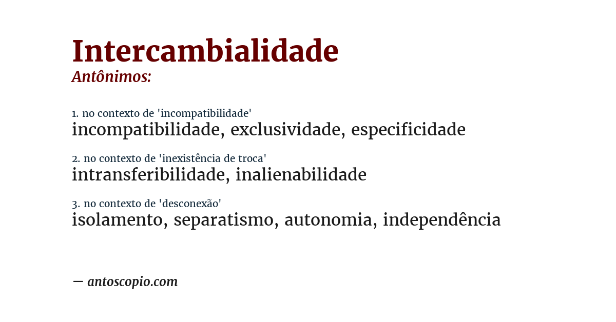 Antônimo de intercambialidade