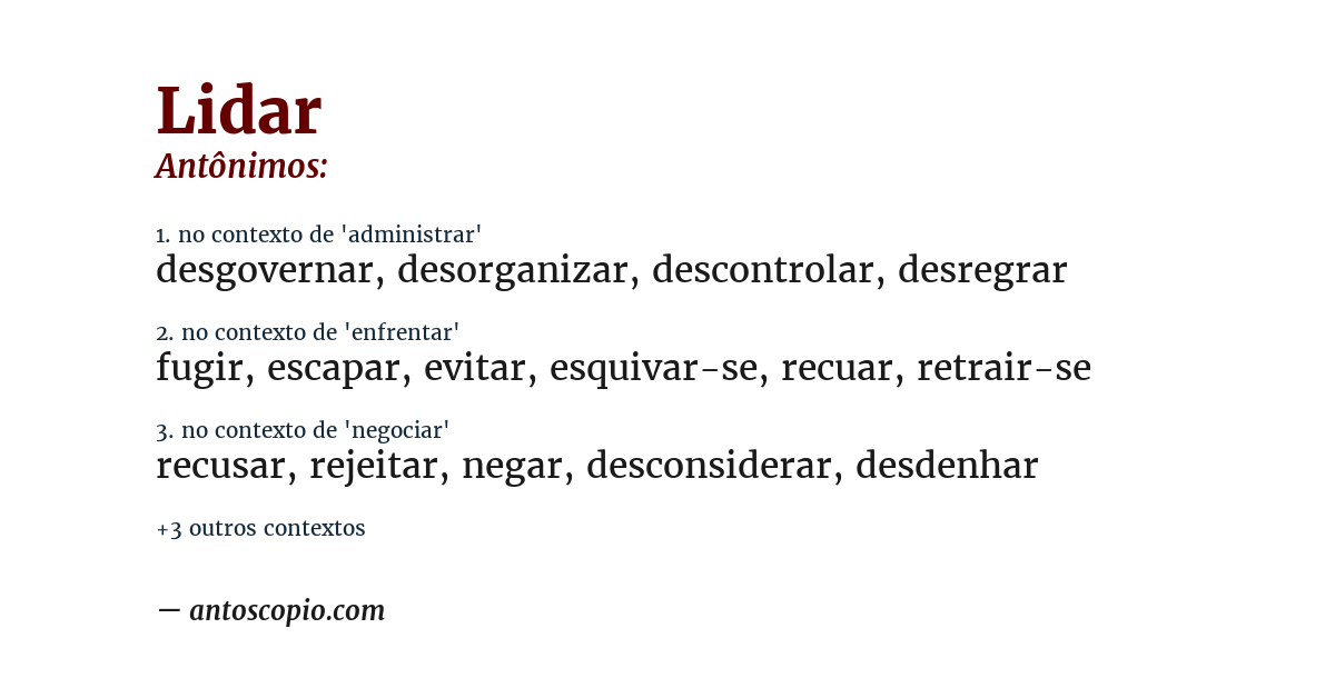 Antônimo de lidar