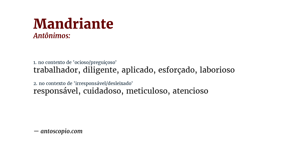 Antônimo de mandriante