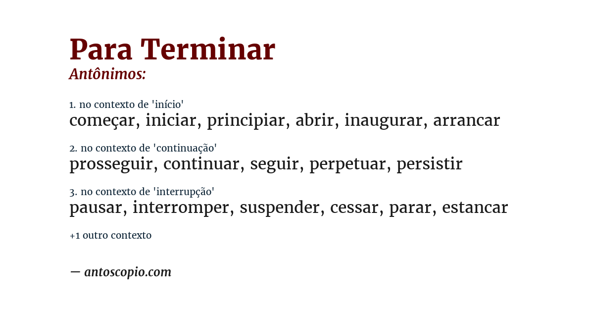 Antônimo de para terminar