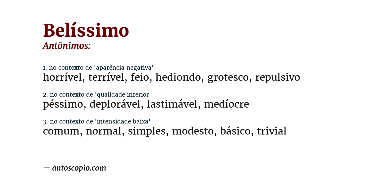 Antônimo de belíssimo