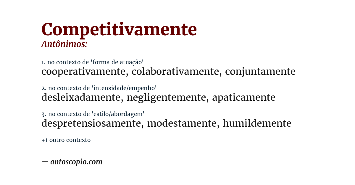 Antônimo de competitivamente