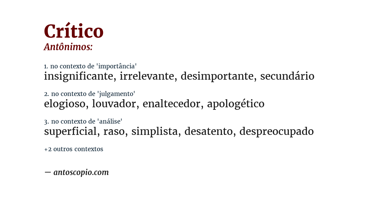 Antônimo de crítico